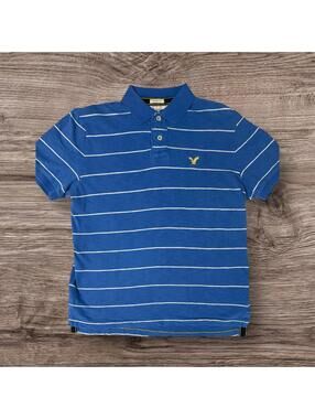 Men's American Eagle Blue & White Athletic Polo Shirt Size Medium